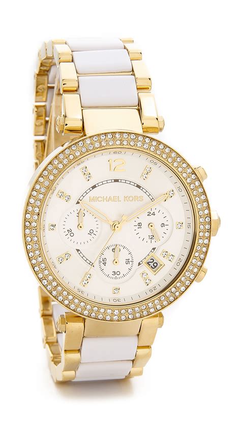 michael kors white gold ladies watch|Michael Kors small gold watch.